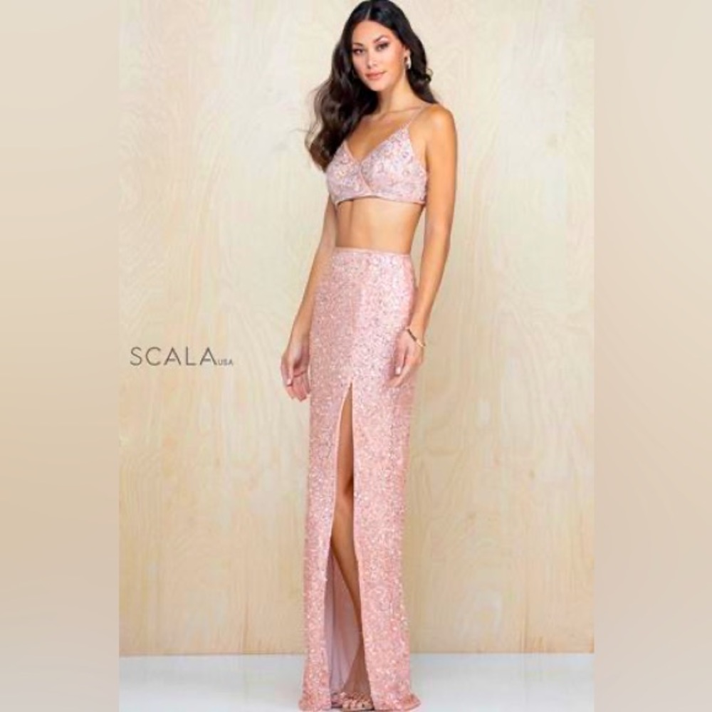 Blush pink Scala Fully Beaded Two-piece Dress
